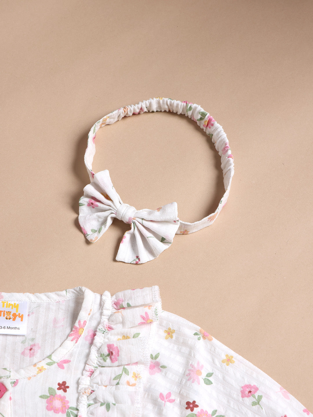 Floral 100% Cotton Baby Girl Romper with Headband Set | Soft Cotton Long Sleeve Jumpsuit