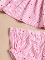 Baby Girls Premium Pink Heart Striped Pinafore Frock Matching Shorts