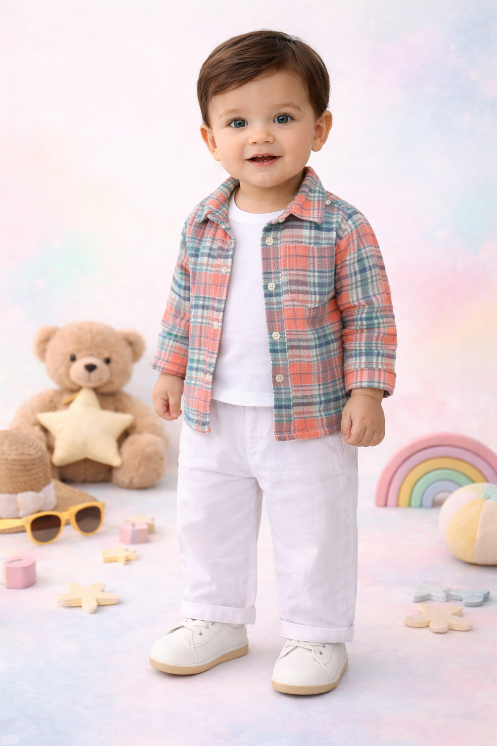 3-Piece Clothing Set – White Bamboo Cotton Tee | Cotton Shirt & Corduroy Pants