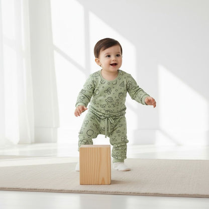 Bamboo Cotton Printed Co-ord Set | Soft Top & Jogger Outfit for Infants