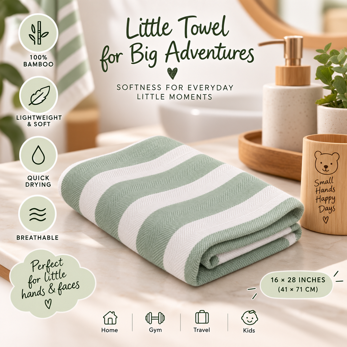 100% Bamboo Hand Non-Terry Towel- Pack of 2-Super Soft & Lightweight, 41 × 71 cm