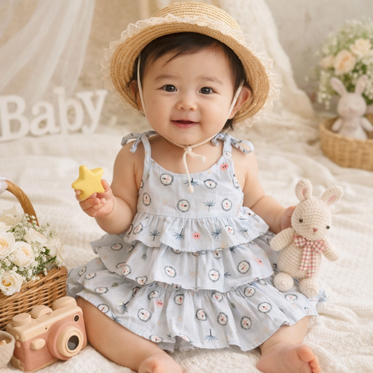 Baby Girl Cotton Printed Frock | Sleeveless Tiered Summer Dress for Infants