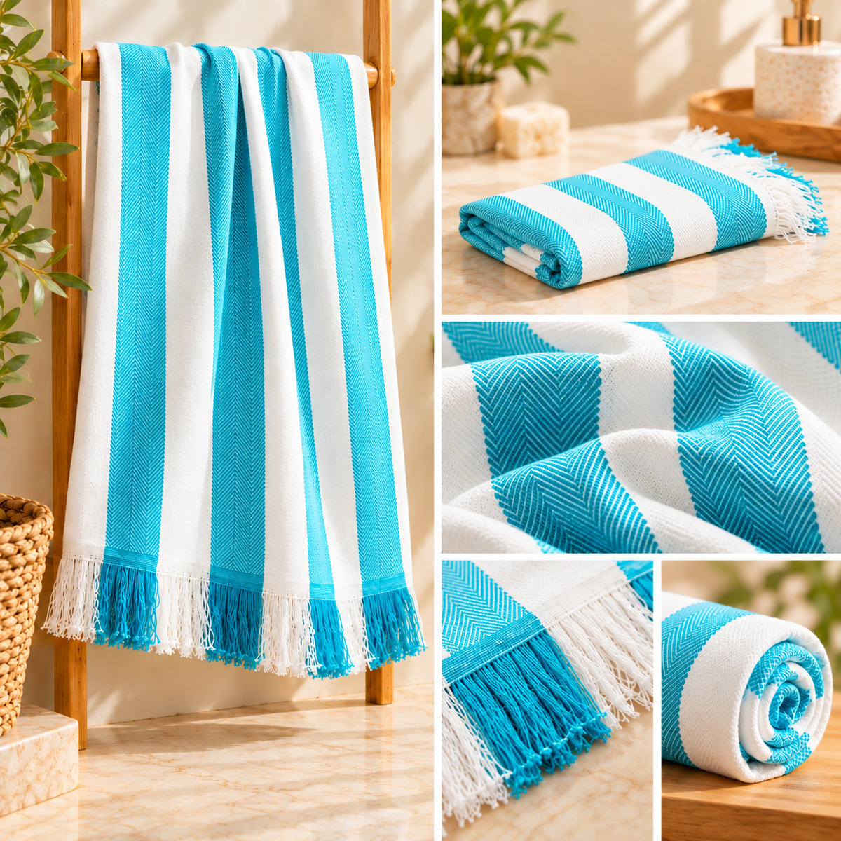 100% Bamboo Non-Terry Bath Towel | Lightweight, Soft & Quick Drying | 270 GSM-blue