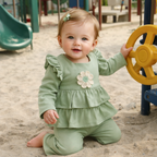 Bamboo Cotton Co-ord set with Handwoven Crochet Flower & Detachable Sleeves