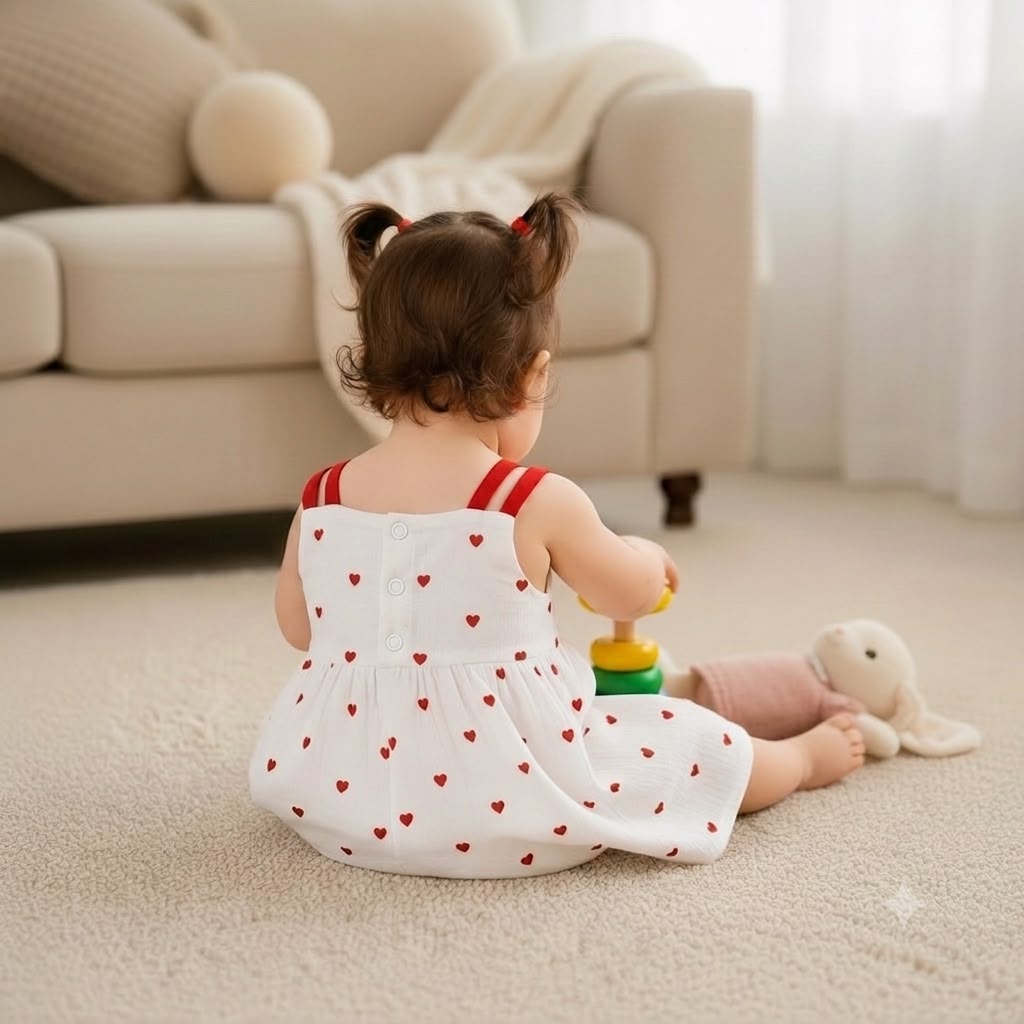 Organic Muslin Red Heart Frock with Bow