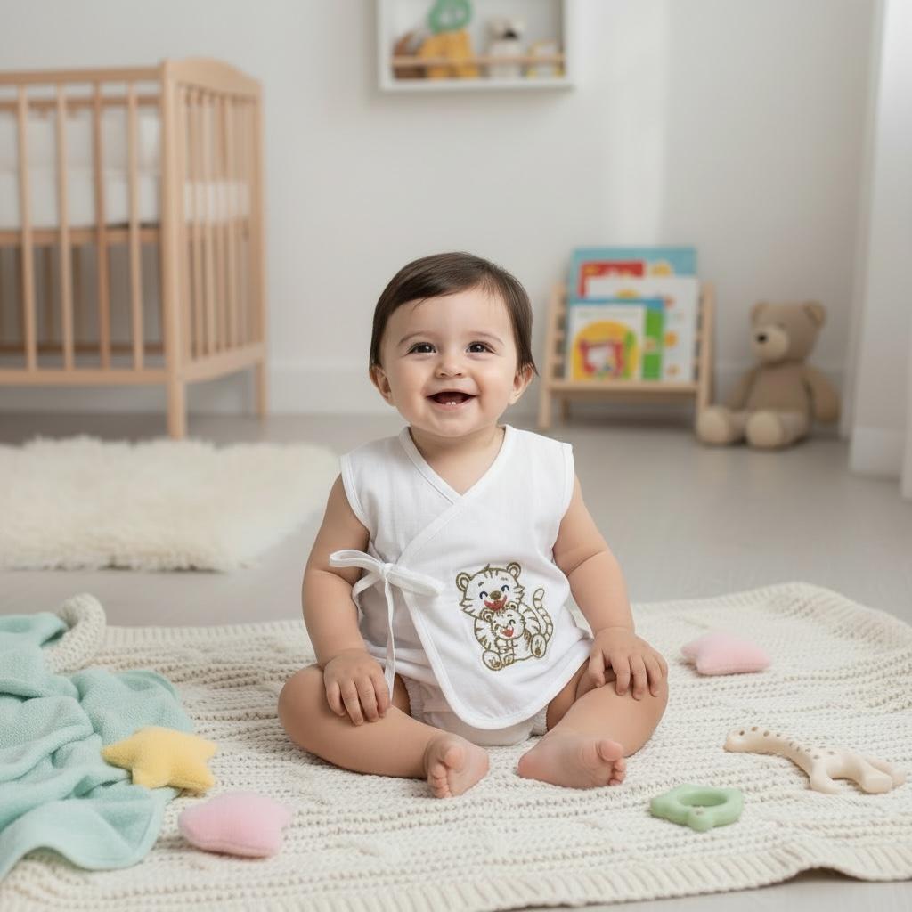 Embroidered Premium Cotton Baby Jhabla with 2 Nappies | For Newborn Boys & Girls