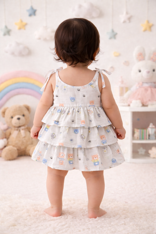 Baby Girl Cotton Printed Frock | Sleeveless Tiered Summer Dress