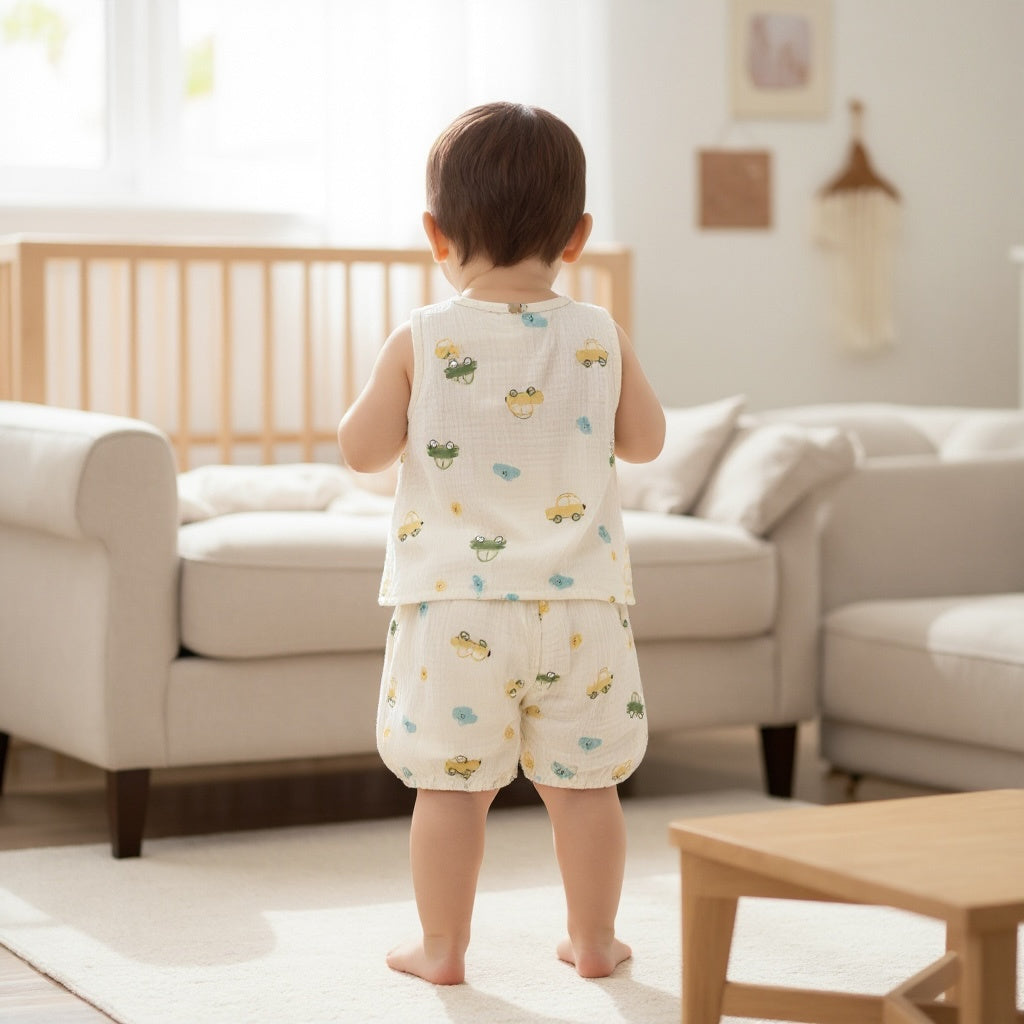 Organic Muslin Little Wheels Print Co-ord Set