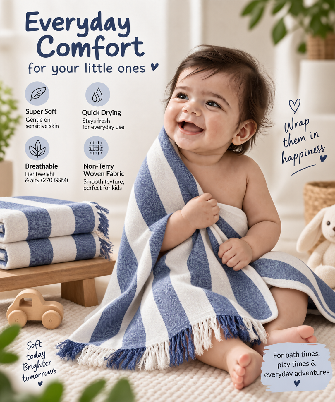 100% Bamboo Non-Terry Bath Towel | Lightweight, Soft & Quick Drying | 270 GSM