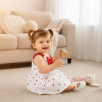 Organic Muslin Red Heart Frock with Bow