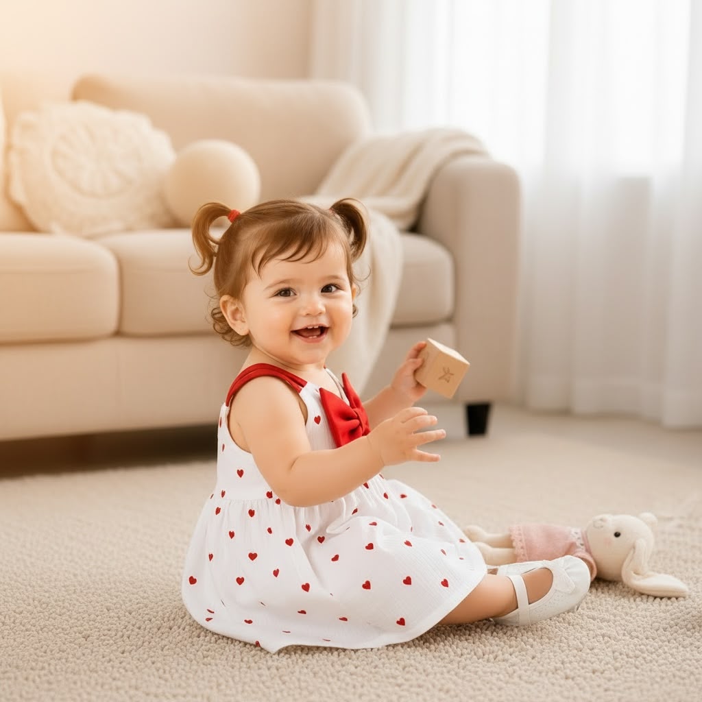 Organic Muslin Red Heart Frock with Bow