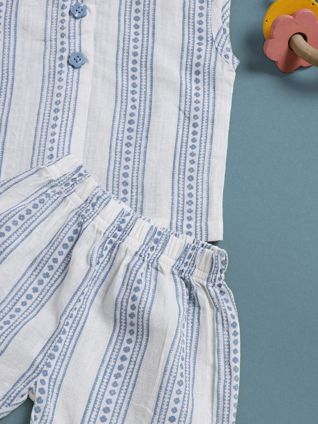 100% Cotton Baby Boy Outfit Set - Adorable Striped Sleeveless Shirt & Shorts