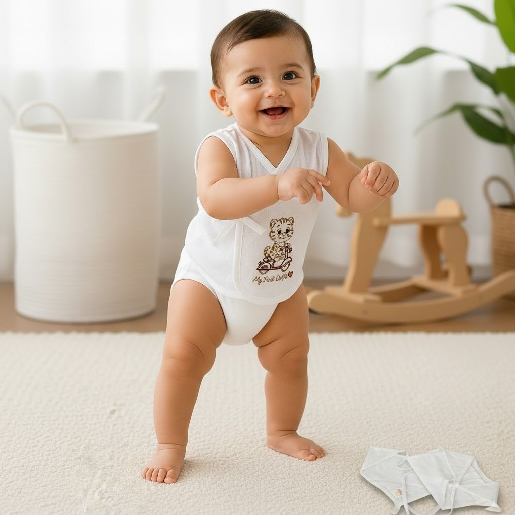 Embroidered Premium Cotton Baby Jhabla with 2 Nappies for newborn Babies