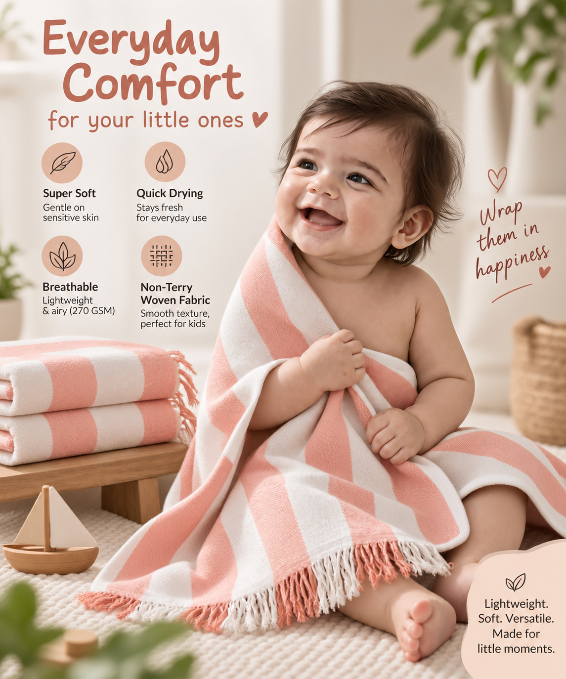 100% Bamboo Non-Terry Bath Towel | Lightweight, Soft & Quick Drying | 270 GSM
