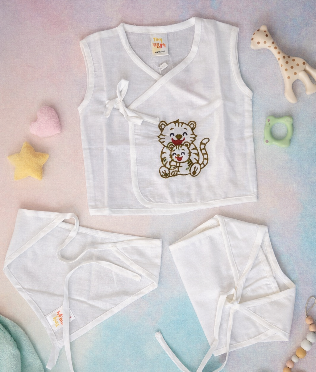Embroidered Premium Cotton Baby Jhabla with 2 Nappies | For Newborn Boys & Girls