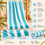 100% Bamboo Non-Terry Bath Towel | Lightweight, Soft & Quick Drying | 270 GSM-blue