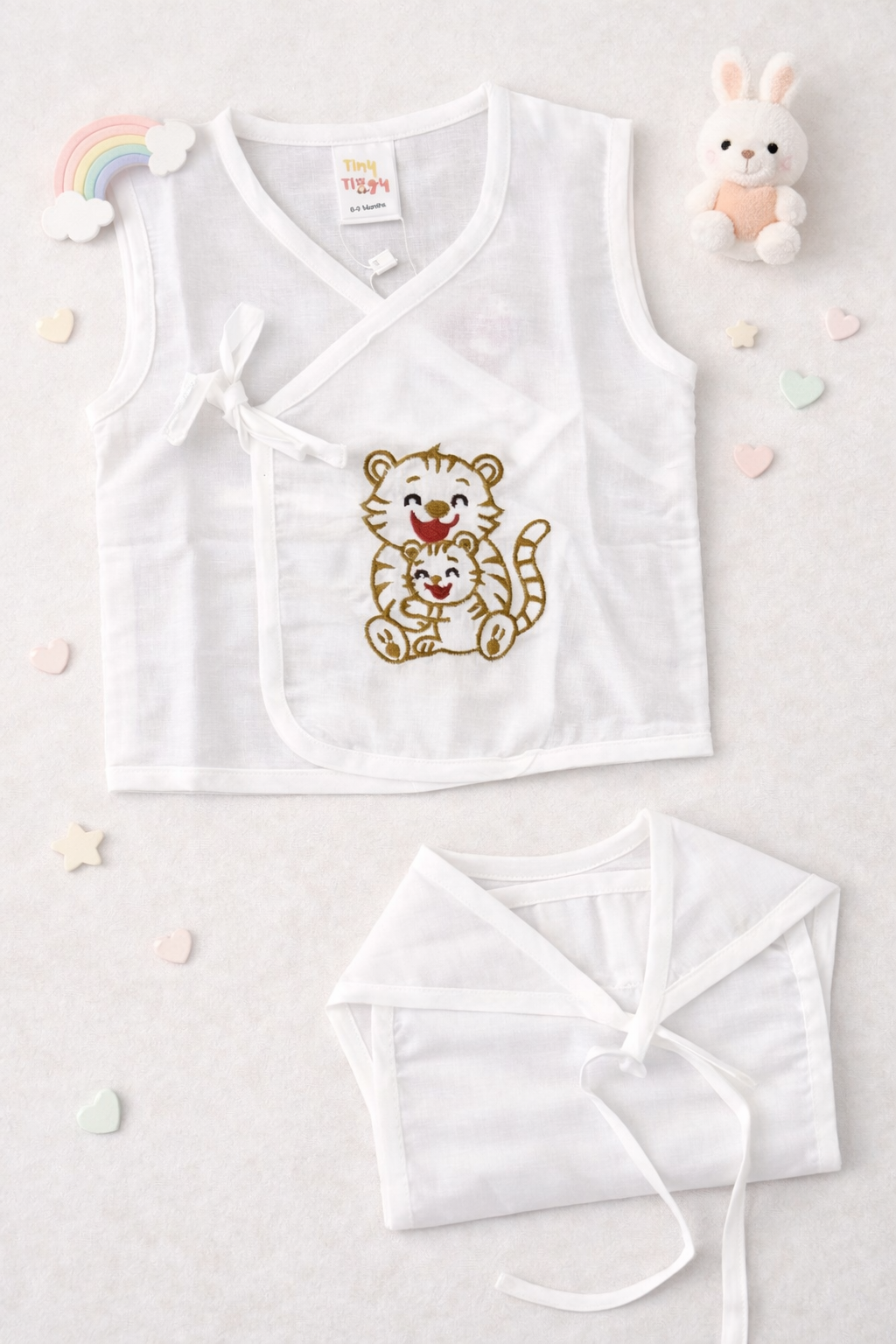 Embroidered Premium Cotton Baby Jhabla with 2 Nappies | For Newborn Boys & Girls
