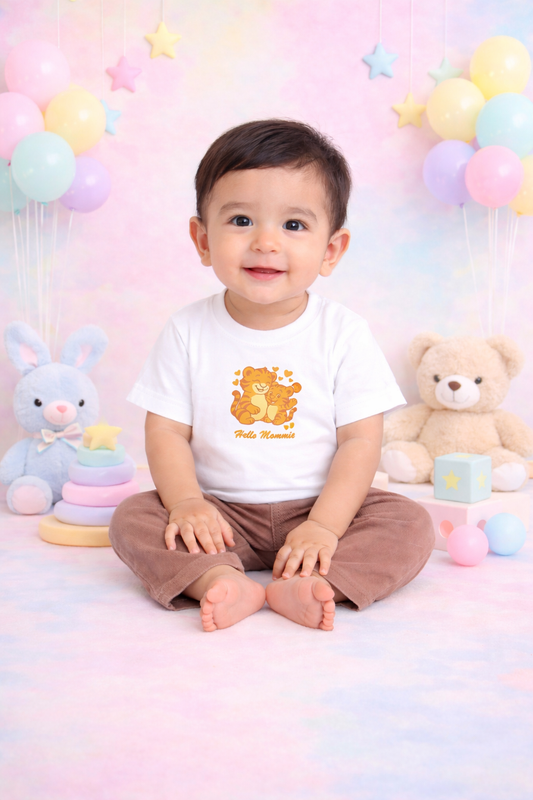 Bamboo T-Shirt and Trouser Set | Mama & Baby Tiger Print White Tee with Brown Corduroy Bottom