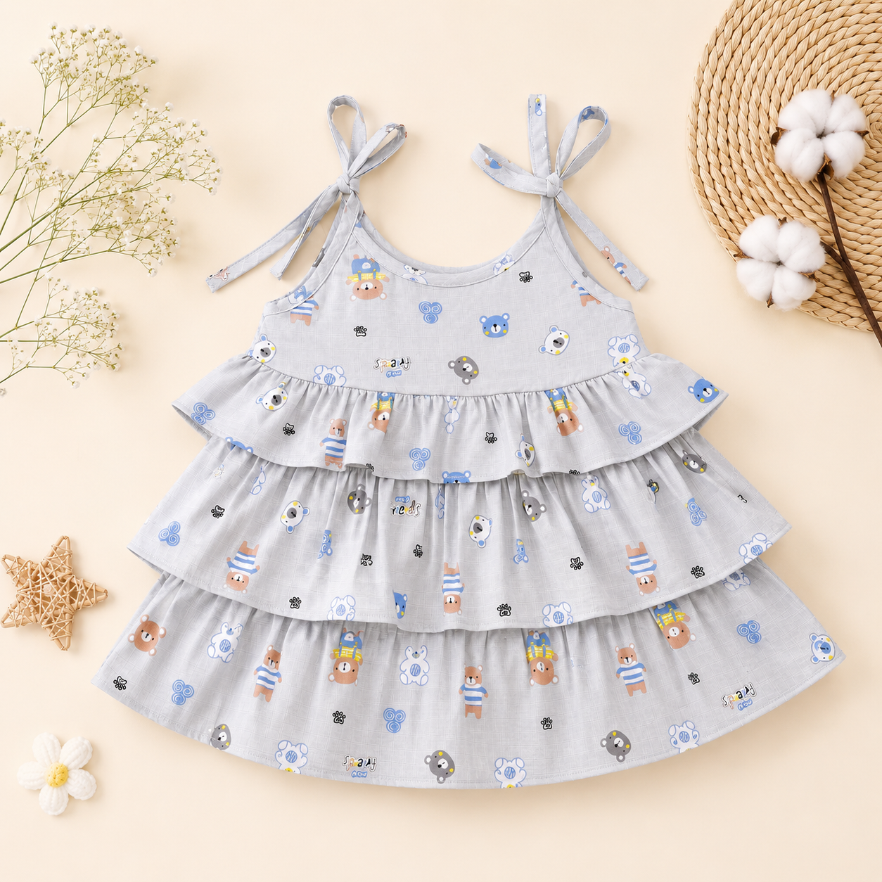 Baby Girl Cotton Printed Frock | Sleeveless Tiered Summer Dress for Infants