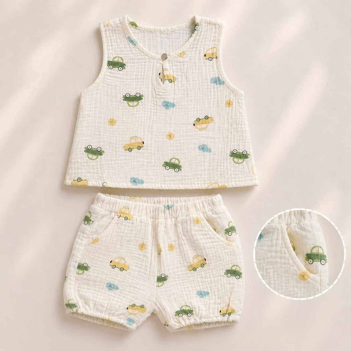 Organic Muslin Little Wheels Print Co-ord Set