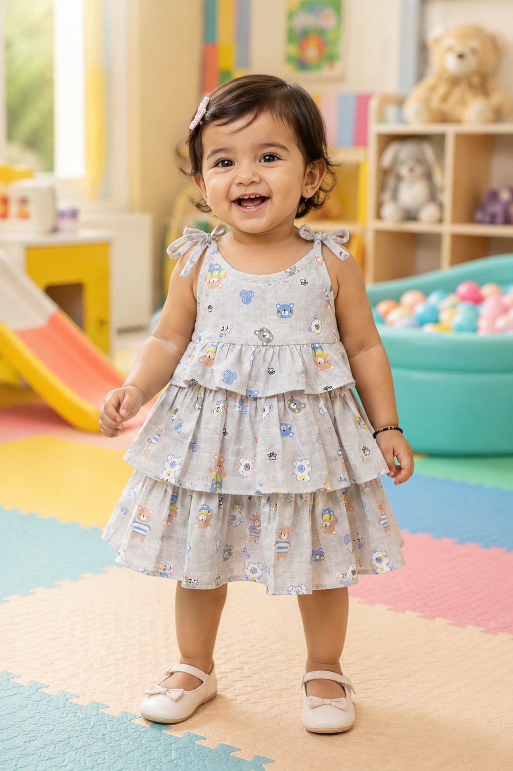 Baby Girl Cotton Printed Frock | Sleeveless Tiered Summer Dress for Infants