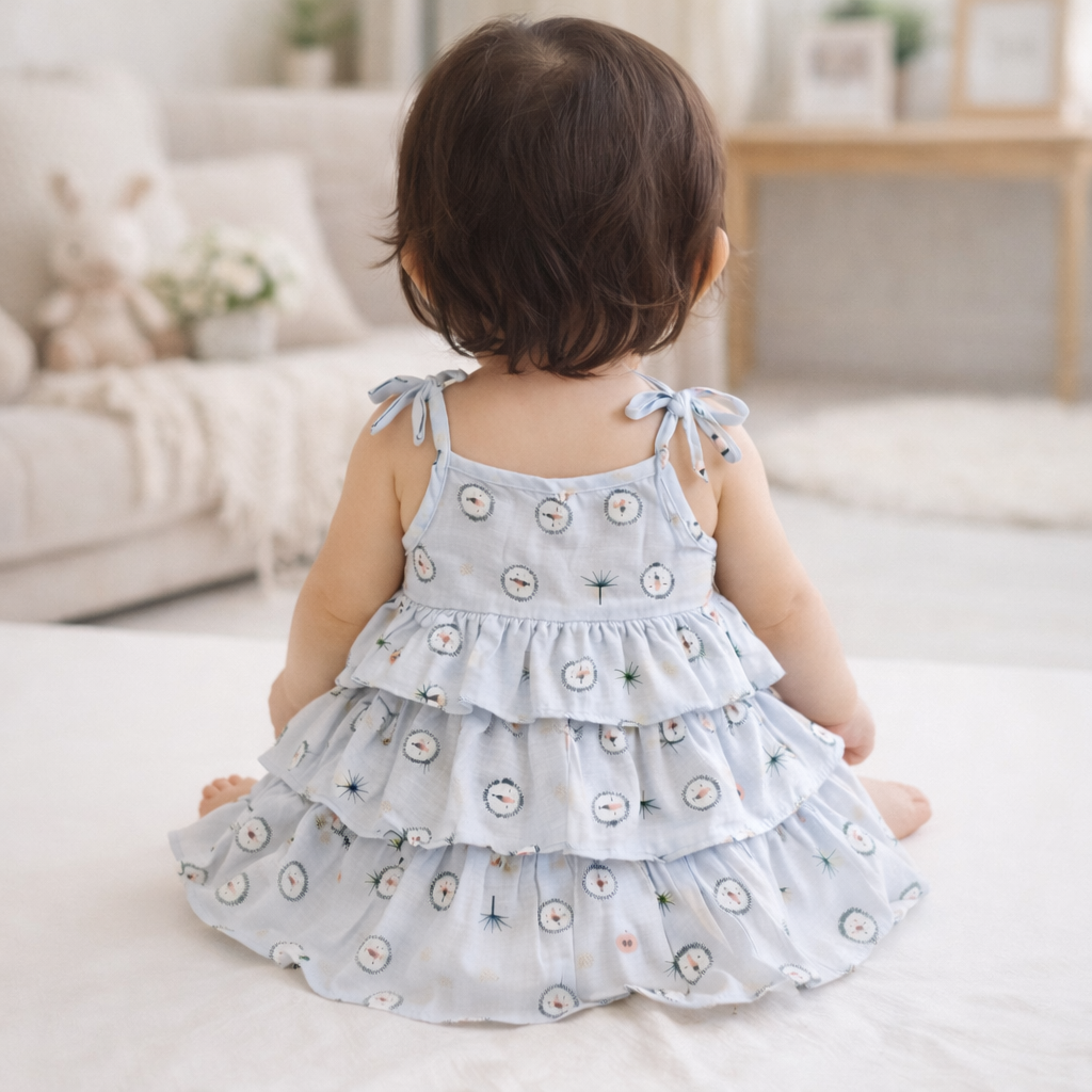 Baby Girl Cotton Printed Frock | Sleeveless Tiered Summer Dress