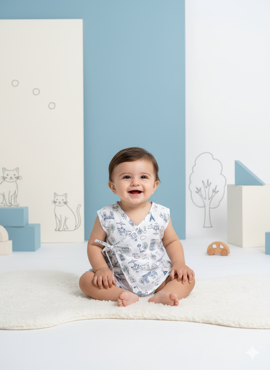 Printed 100% Cotton Baby Jhabla with 2 Nappies Cute Prints for Newborn Boys & Girls