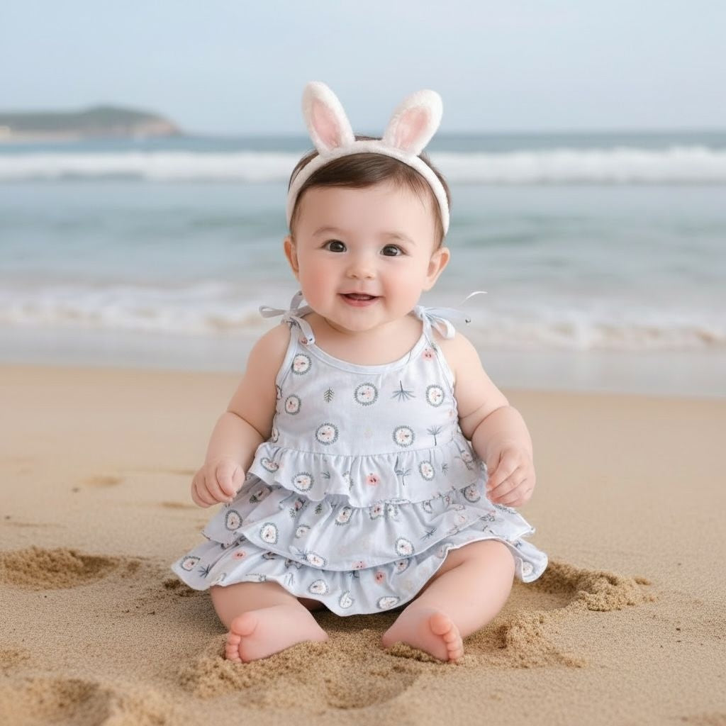Baby Girl Cotton Printed Frock | Sleeveless Tiered Summer Dress