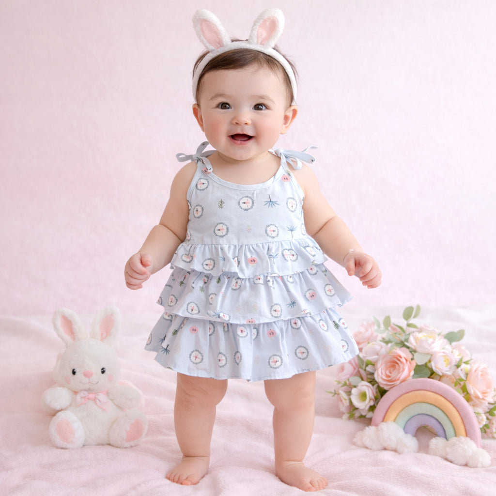 Baby Girl Cotton Printed Frock | Sleeveless Tiered Summer Dress
