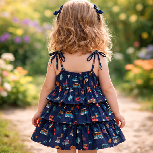 Baby Girl Cotton Printed Frock | Sleeveless Tiered Summer Dress