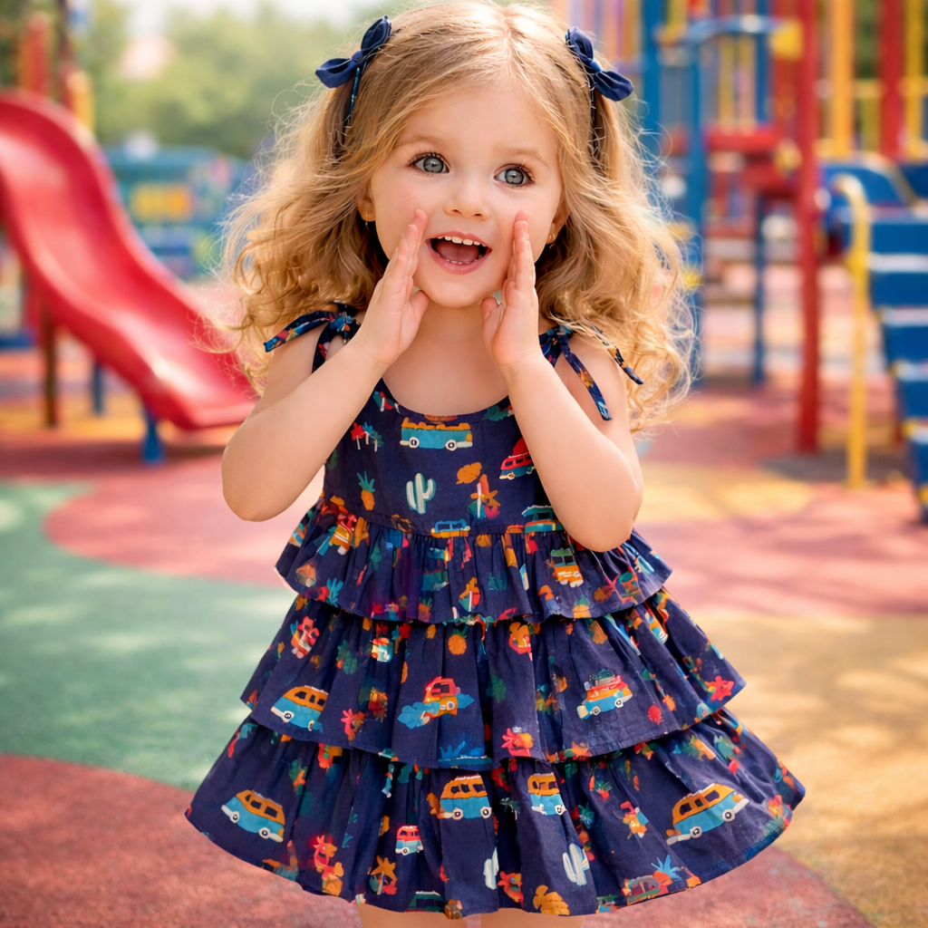 Baby Girl Cotton Printed Frock | Sleeveless Tiered Summer Dress