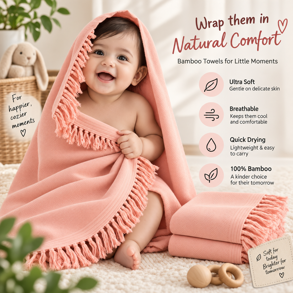 100% Bamboo Non-Terry Bath Towel | Lightweight, Soft & Quick Drying | 270 GSM
