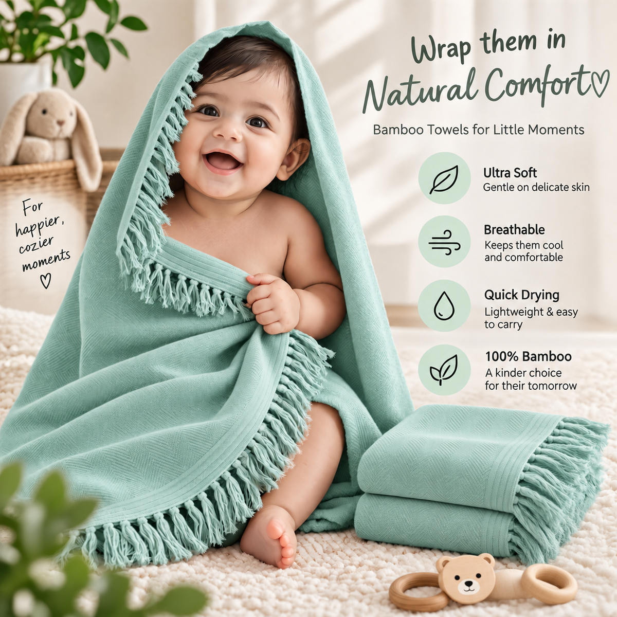 100% Bamboo Non-Terry Bath Towel | Lightweight, Soft & Quick Drying | 270 GSM
