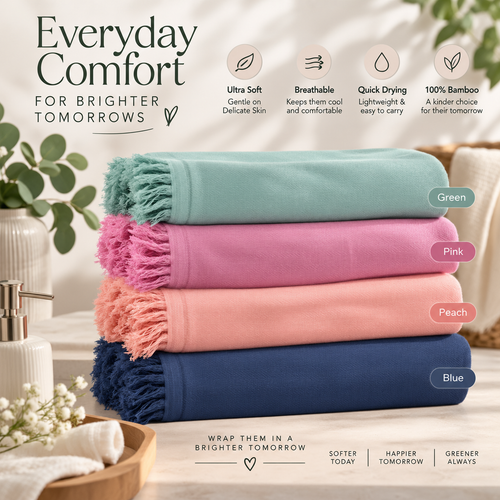 100% Bamboo Non-Terry Bath Towel | Lightweight, Soft & Quick Drying | 270 GSM