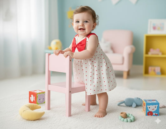 Baby Girls Pure Cotton Heart Print Frock with Red Bow in front
