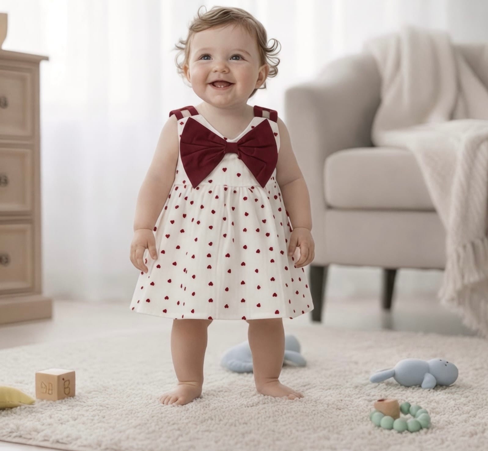 Baby Girls Premium Double Voile Cotton Heart Print Frock