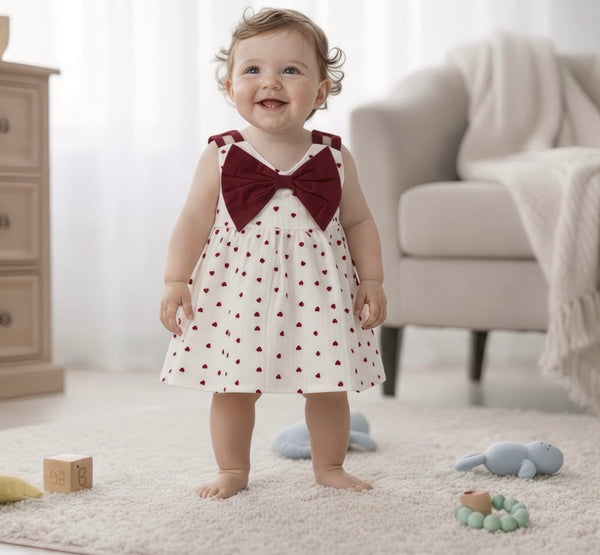 Baby Girls Premium Double Voile Cotton Heart Print Frock
