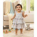 Baby Girl Cotton Printed Frock | Sleeveless Tiered Summer Dress for Infants