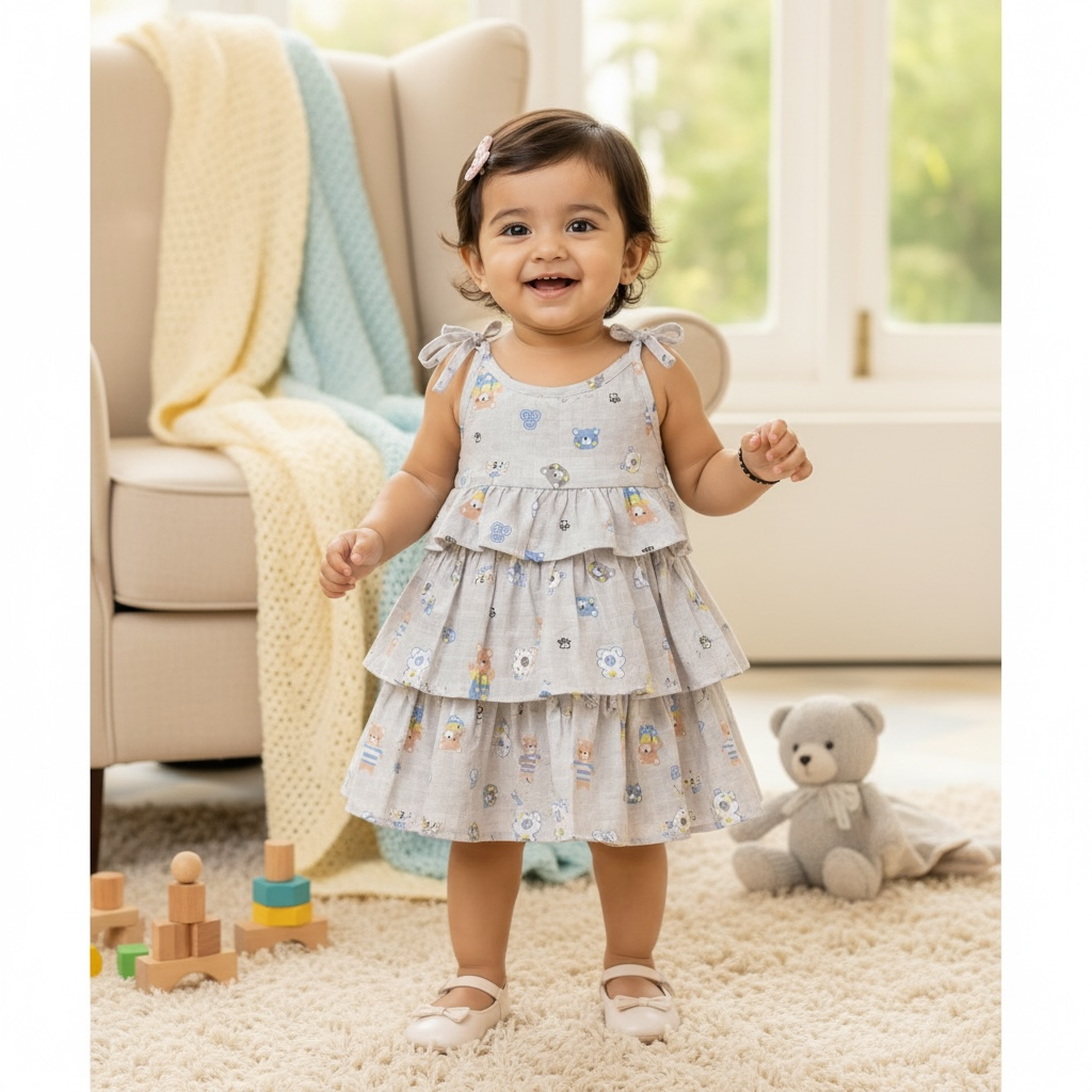 Baby Girl Cotton Printed Frock | Sleeveless Tiered Summer Dress for Infants