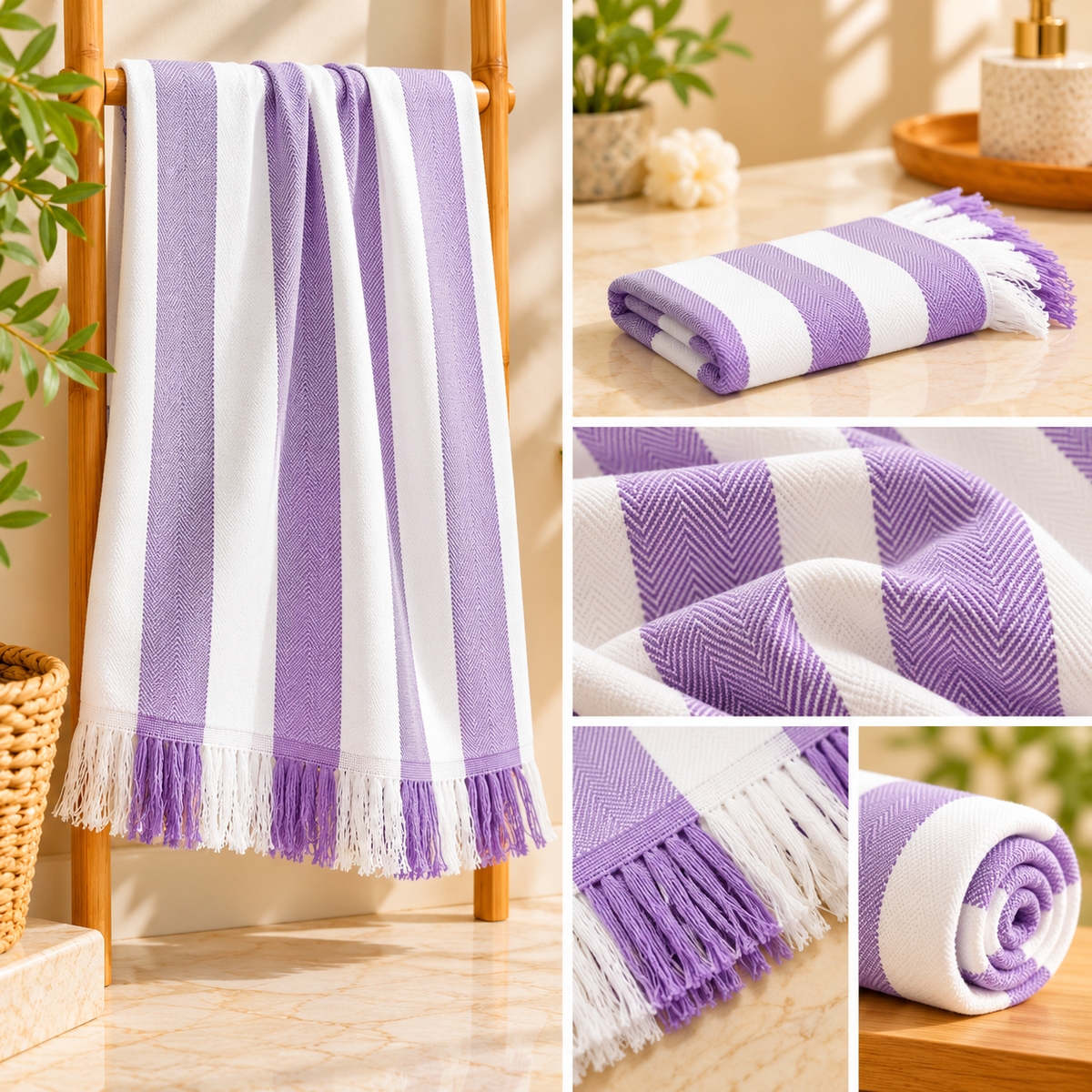 100% Bamboo Non-Terry Bath Towel | Lightweight, Soft & Quick Drying | 270 GSM- Purple