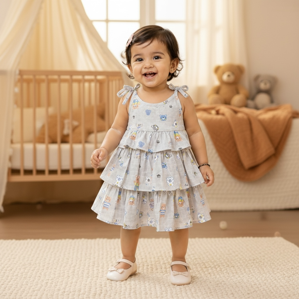 Baby Girl Cotton Printed Frock | Sleeveless Tiered Summer Dress for Infants