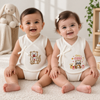 Embroidered Cotton Baby Jhabla with 2 Nappies - Pack of 2