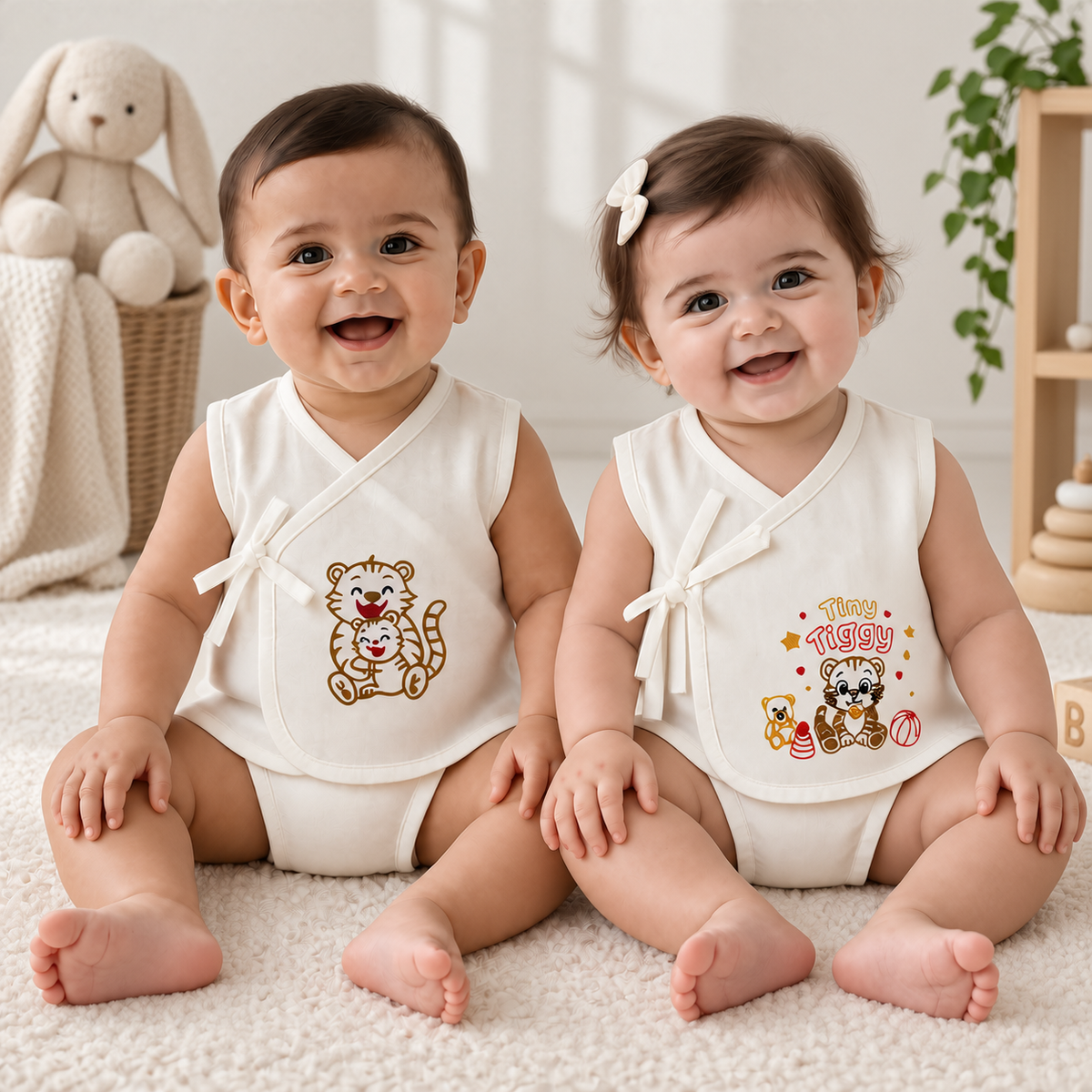 Embroidered Cotton Baby Jhabla with 2 Nappies - Pack of 2