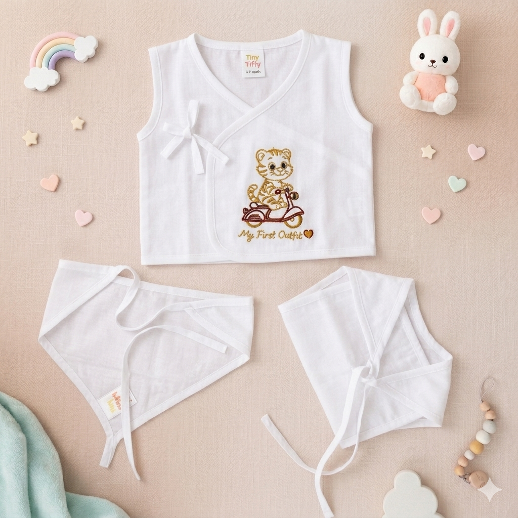 Embroidered Premium Cotton Baby Jhabla with 2 Nappies for newborn Babies