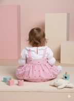 Baby Girls Premium Pink Heart Striped Pinafore Frock Matching Shorts