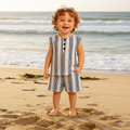 100% Cotton Baby Boy Outfit Set - Adorable Striped Sleeveless Shirt & Shorts