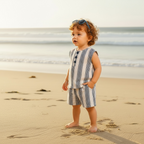 100% Cotton Baby Boy Outfit Set - Adorable Striped Sleeveless Shirt & Shorts