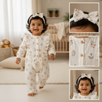 Organic Muslin Baby Girl Romper with Matching Hairband
