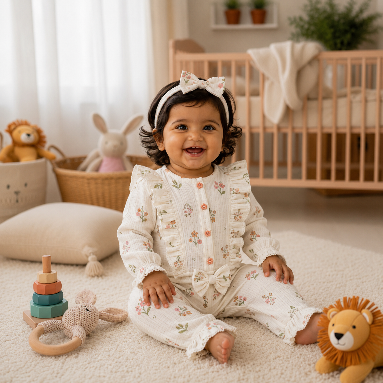 Organic Muslin Baby Girl Romper with Matching Hairband