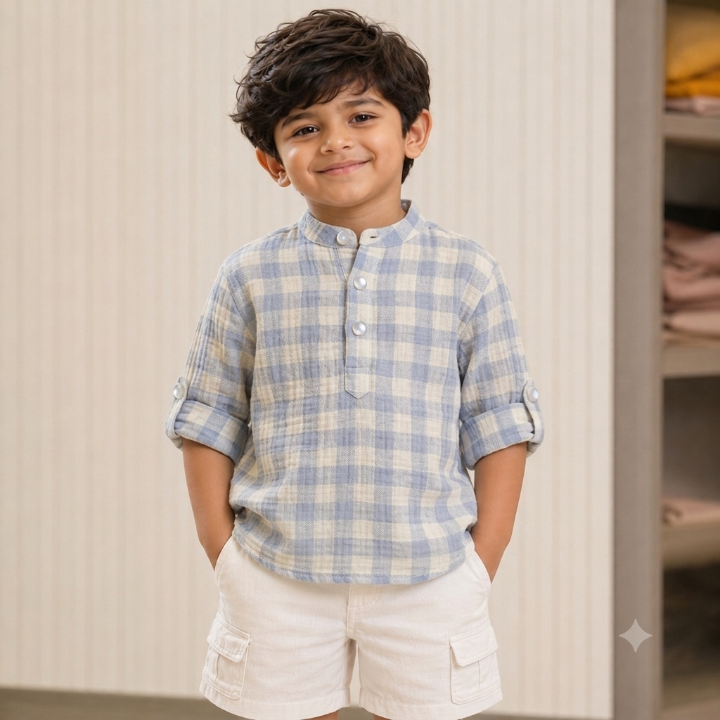 Organic Muslin Mandarin Collar Shirt